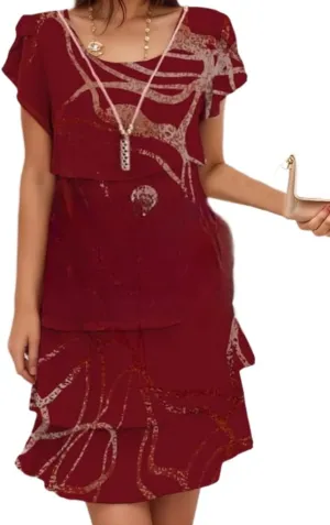 TIAFORD Women's Summer Ruffle Dress Tiered Layered Chiffon Short Sleeve Boho Floral Print Party Wedding Guest Mini Dresses
