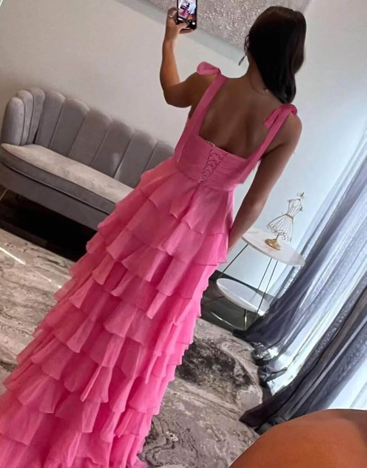 Tiered Prom Dresses with Slit for Women 2025 Spaghetti Straps A Line Long Pleated Chiffon Formal Ball Gowns with Bow