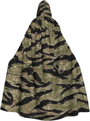 Tiger Stripe Camo Print Halloween Hooded Cloak Adults Stylish Cape for Carnivals Themed Parties Cosplays