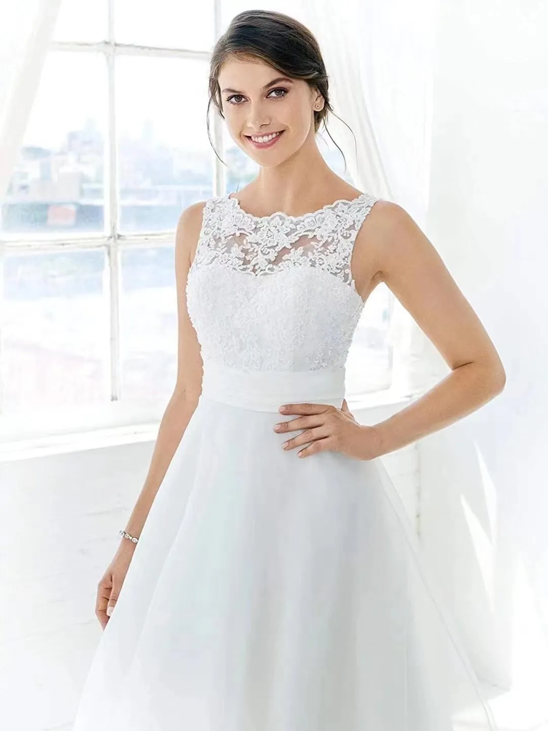 Tulle Lace Wedding Dresses for Bride 2025 Simple Long Sleeve Wedding Gown Tea Length Bridal Shower Dress