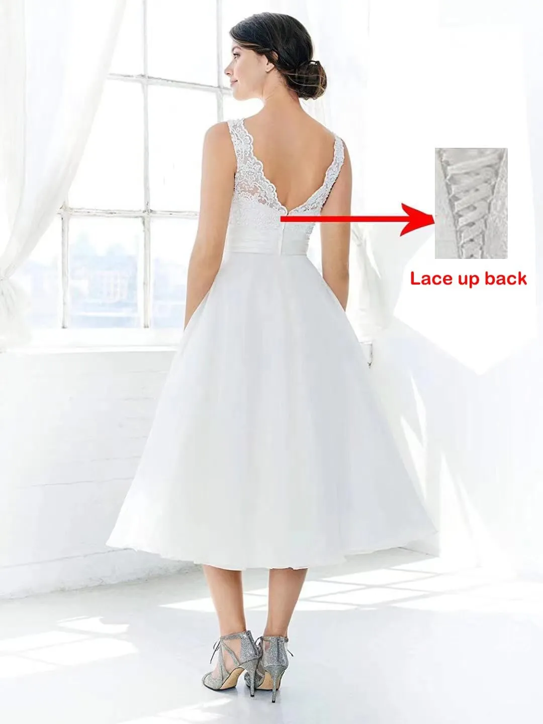 Tulle Lace Wedding Dresses for Bride 2025 Simple Long Sleeve Wedding Gown Tea Length Bridal Shower Dress