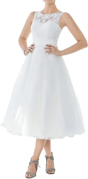 Tulle Lace Wedding Dresses for Bride 2025 Simple Long Sleeve Wedding Gown Tea Length Bridal Shower Dress