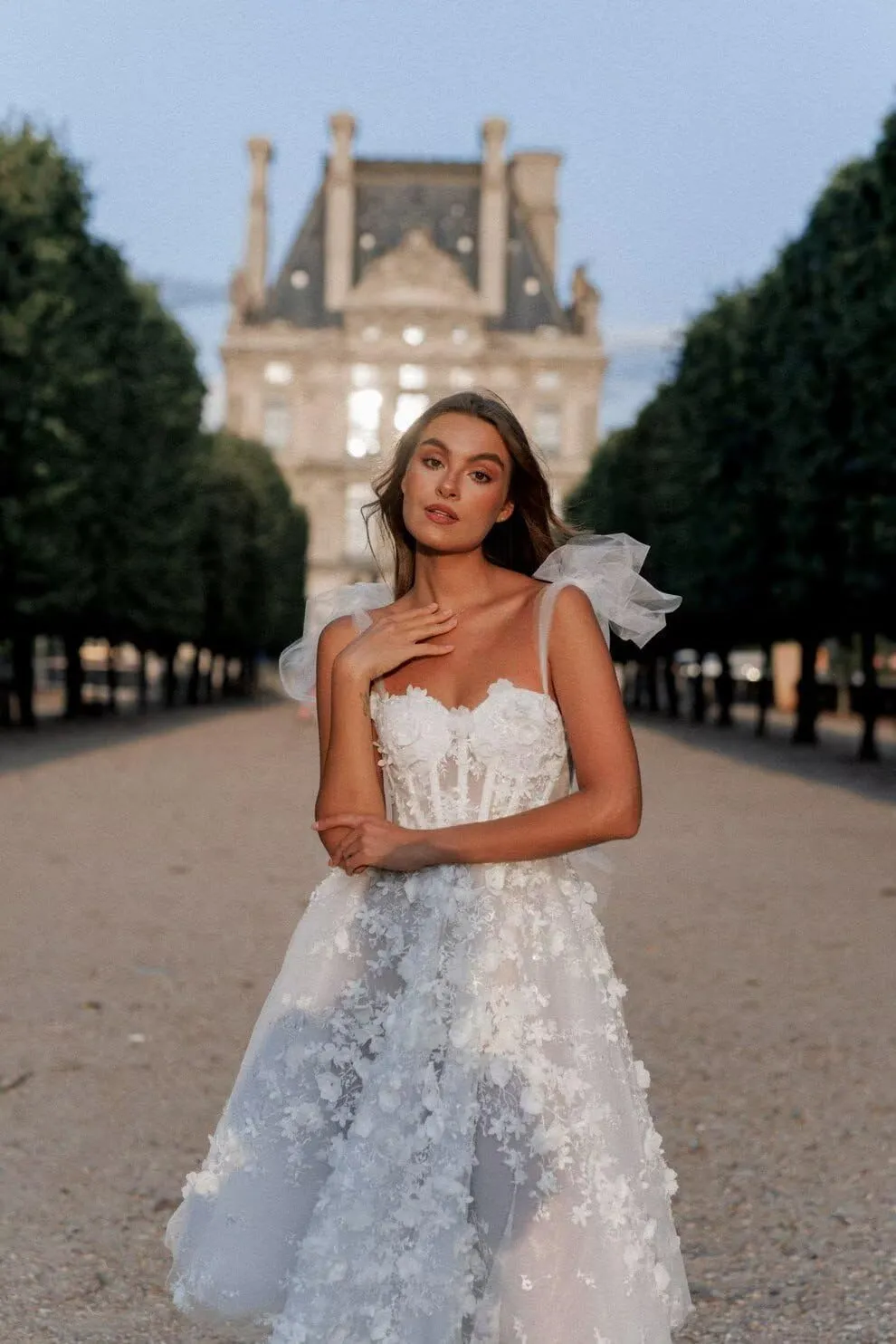 Tulle Lace Wedding Dresses for Bride 2025 Simple Long Sleeve Wedding Gown Tea Length Bridal Shower Dress