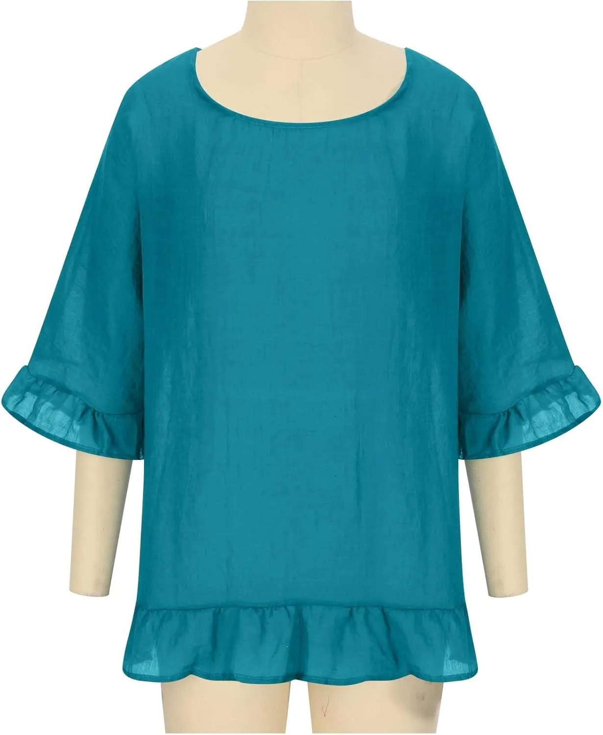 Tunic Dresses for Women 2024 Flowy Plus Size 3/4 Ruffle Sleeve Dress Oversized Lightweight Outdoor Bodycon Mini Dress