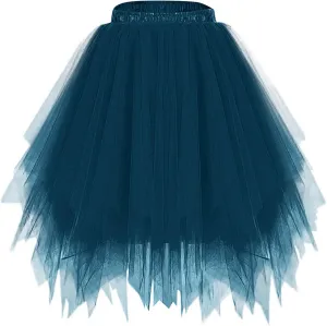 Tutu Skirts for Women Elastic Waist Mesh Tulle Skirt Adult Mini Short Half Dress Skirt for Dress-up Parties Dancing