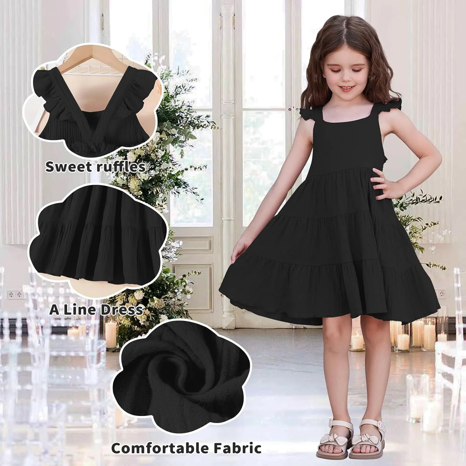 Unikaka Baby Girls Dresses Ruffle Sleeveless Toddler Princess Party Dresses Little Girls Beach Casual Summer Sundress 2-6Y