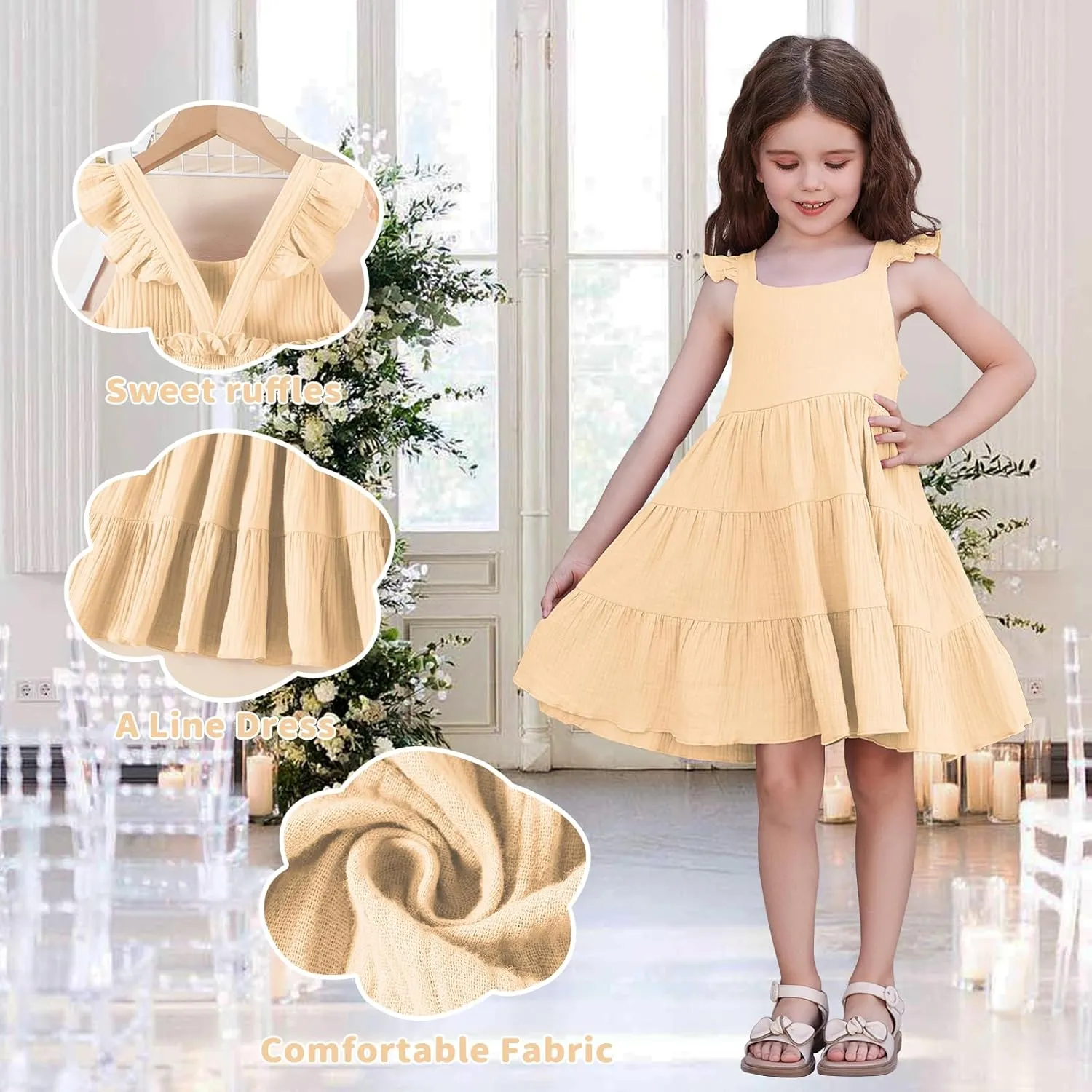 Unikaka Baby Girls Dresses Ruffle Sleeveless Toddler Princess Party Dresses Little Girls Beach Casual Summer Sundress 2-6Y