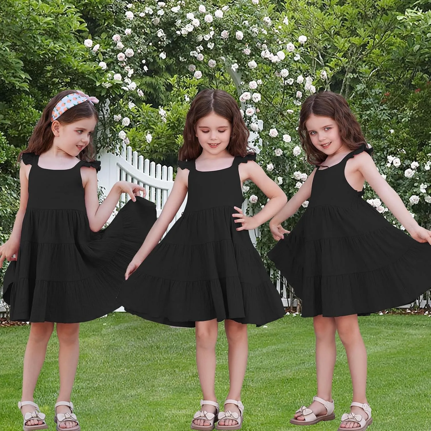 Unikaka Baby Girls Dresses Ruffle Sleeveless Toddler Princess Party Dresses Little Girls Beach Casual Summer Sundress 2-6Y