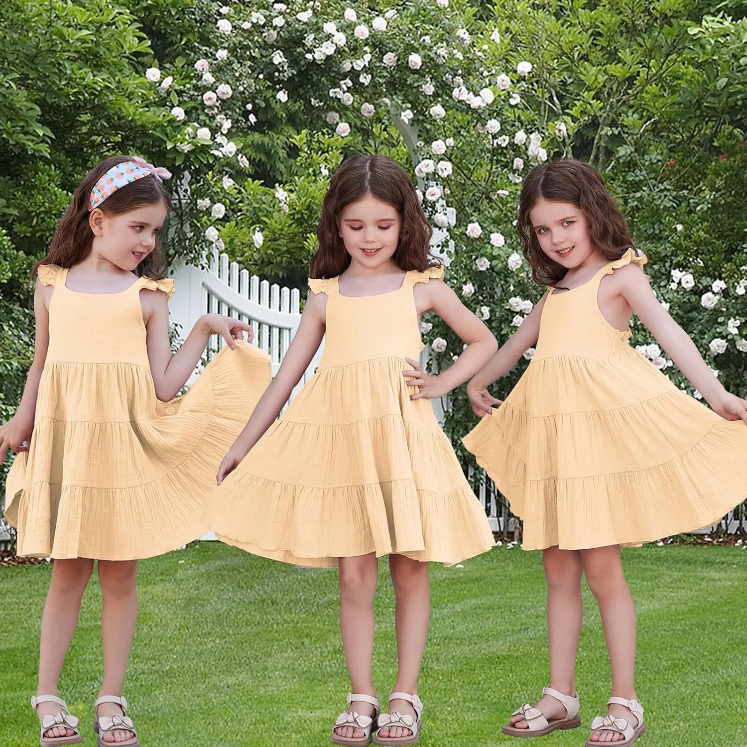 Unikaka Baby Girls Dresses Ruffle Sleeveless Toddler Princess Party Dresses Little Girls Beach Casual Summer Sundress 2-6Y