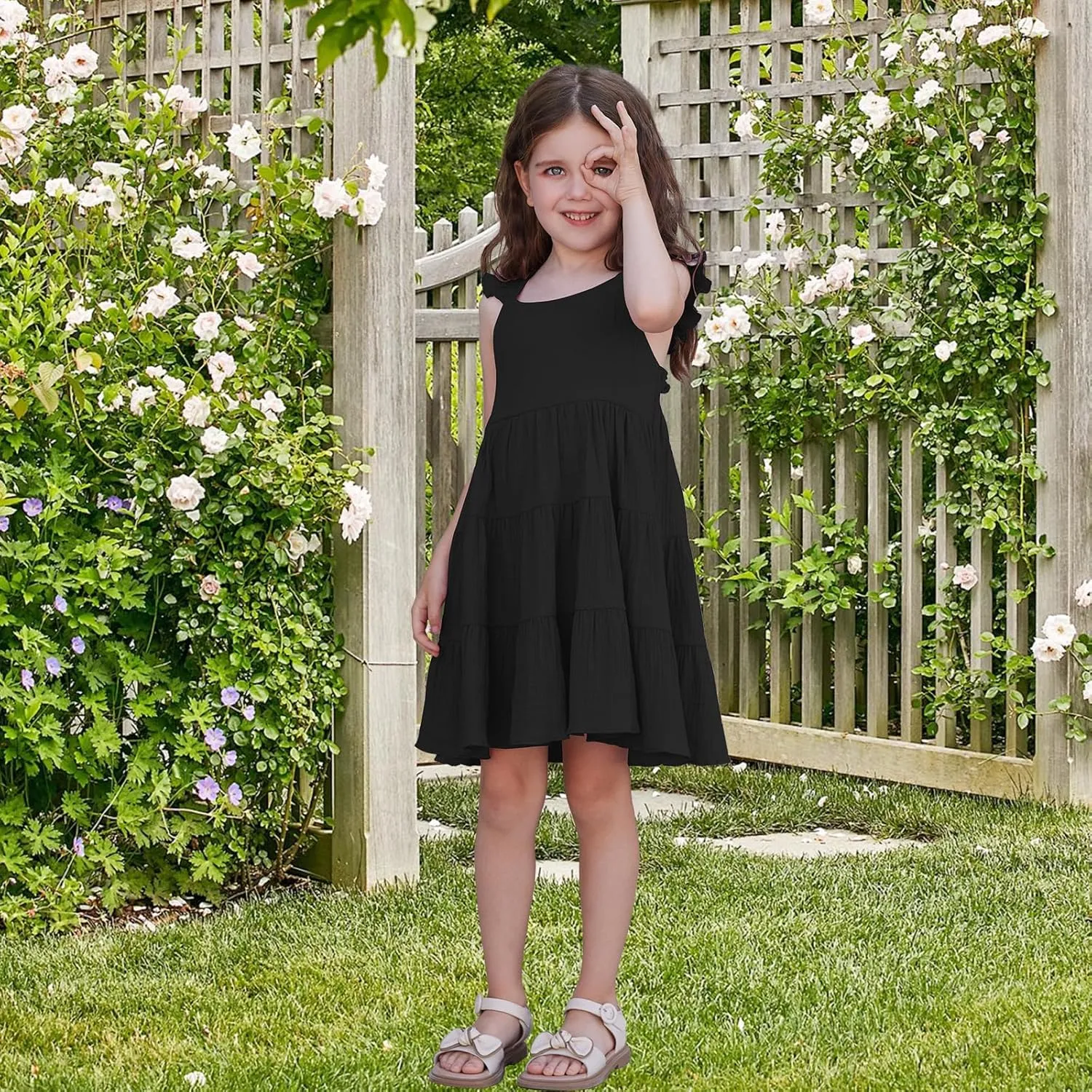 Unikaka Baby Girls Dresses Ruffle Sleeveless Toddler Princess Party Dresses Little Girls Beach Casual Summer Sundress 2-6Y
