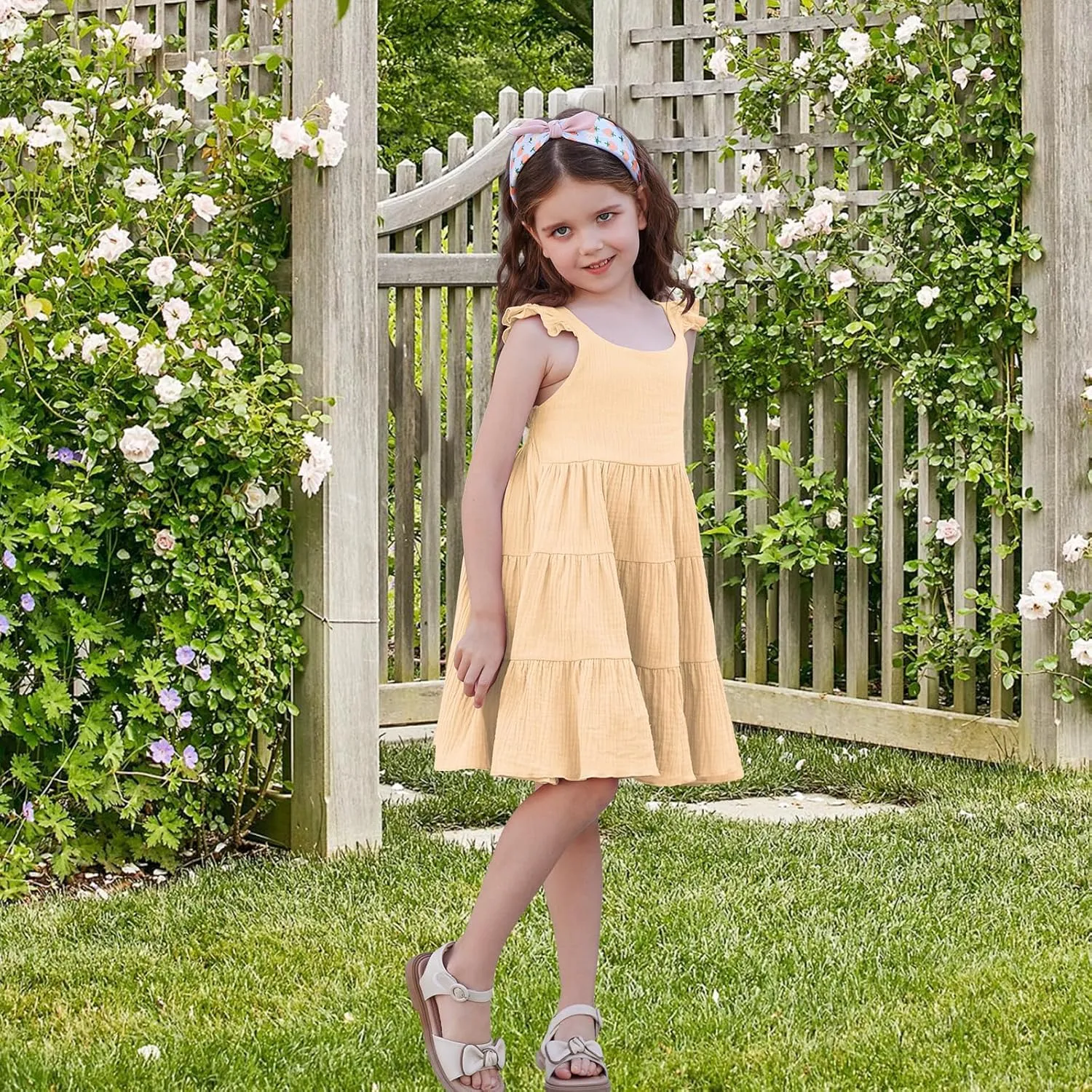 Unikaka Baby Girls Dresses Ruffle Sleeveless Toddler Princess Party Dresses Little Girls Beach Casual Summer Sundress 2-6Y