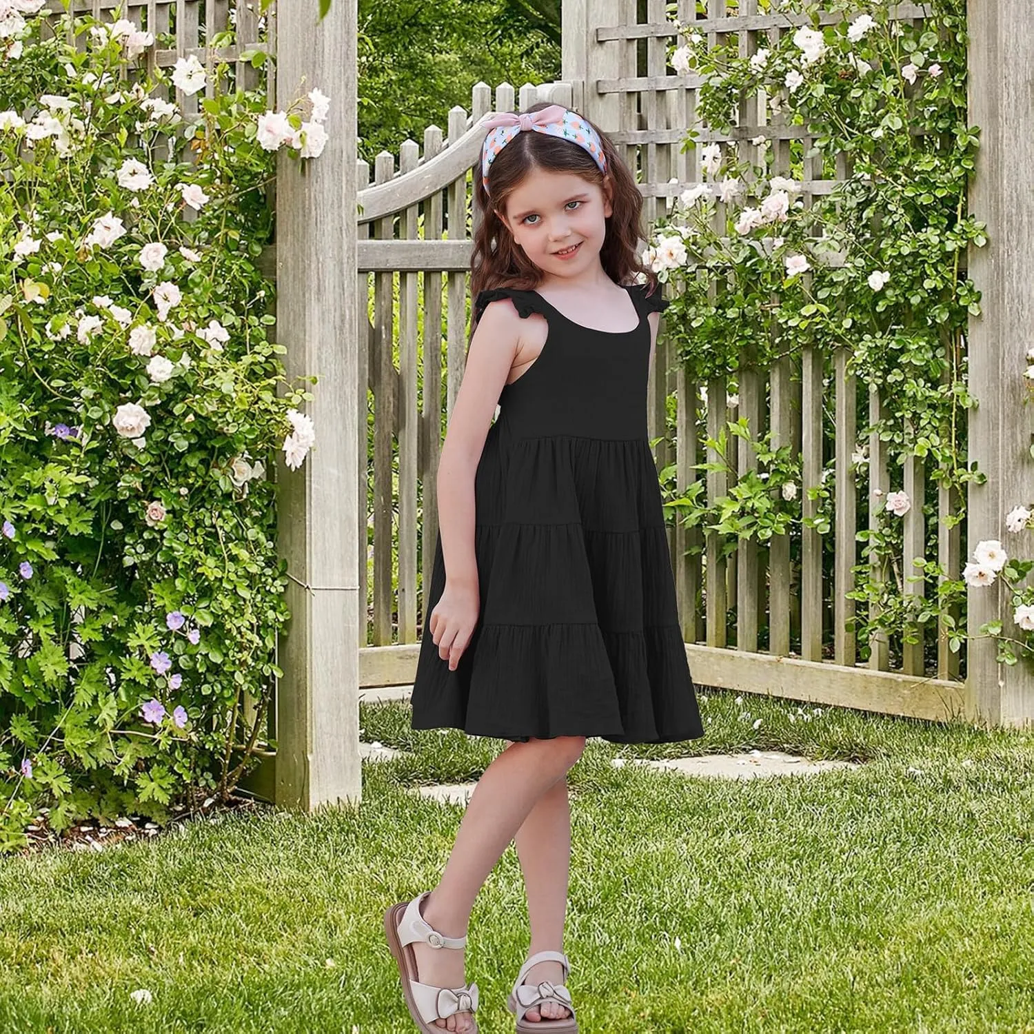 Unikaka Baby Girls Dresses Ruffle Sleeveless Toddler Princess Party Dresses Little Girls Beach Casual Summer Sundress 2-6Y