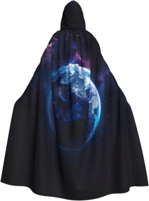 Universe Planet Print Hooded Cloak Halloween Costume Adult Size with Dramatic Cloak for Cosplays,Witch Capes Black