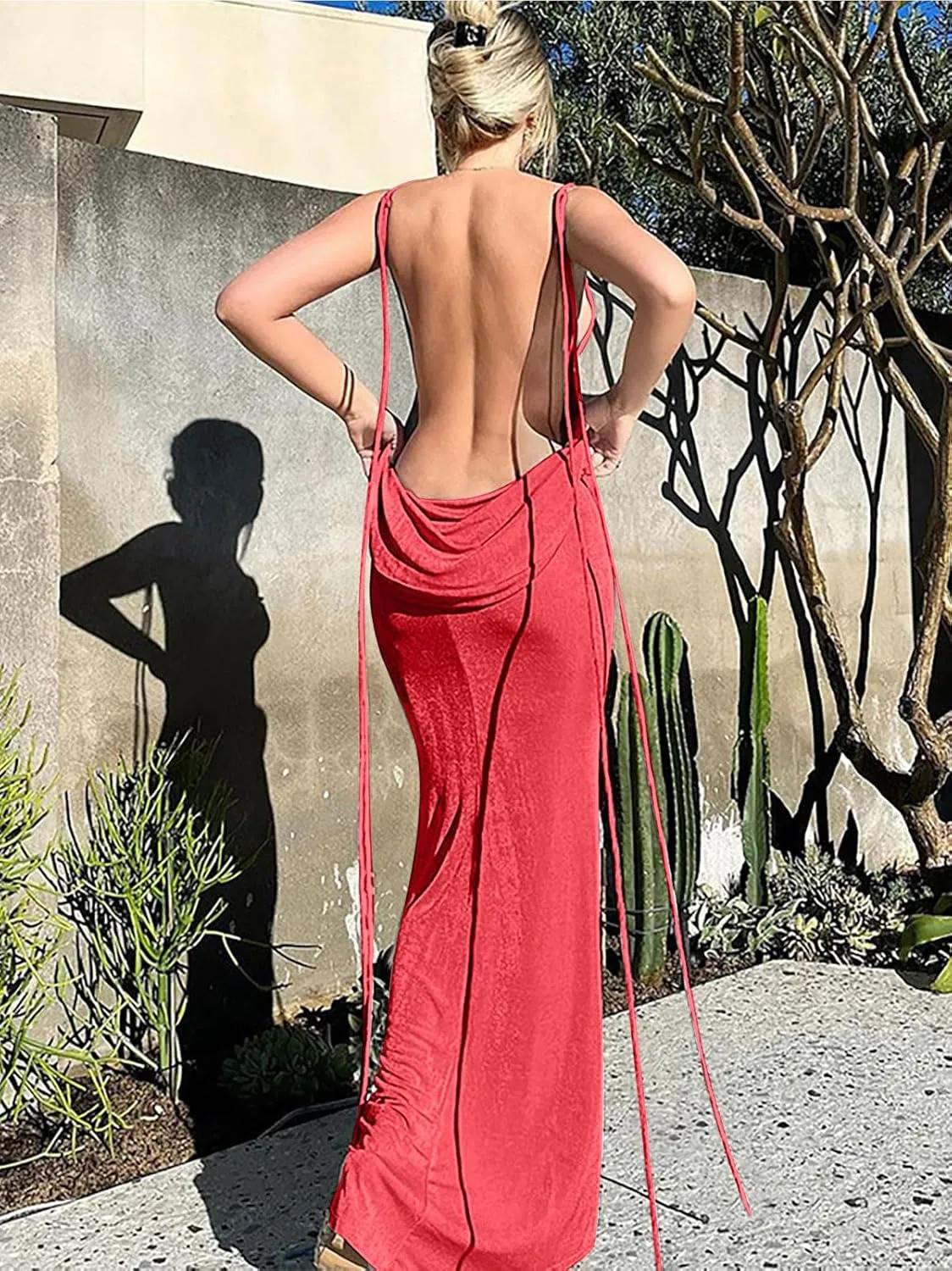 Vssjavun Womens Summer Spaghetti Strap Sexy Sleeveless Backless Bodycon Party Club Cocktail Dress