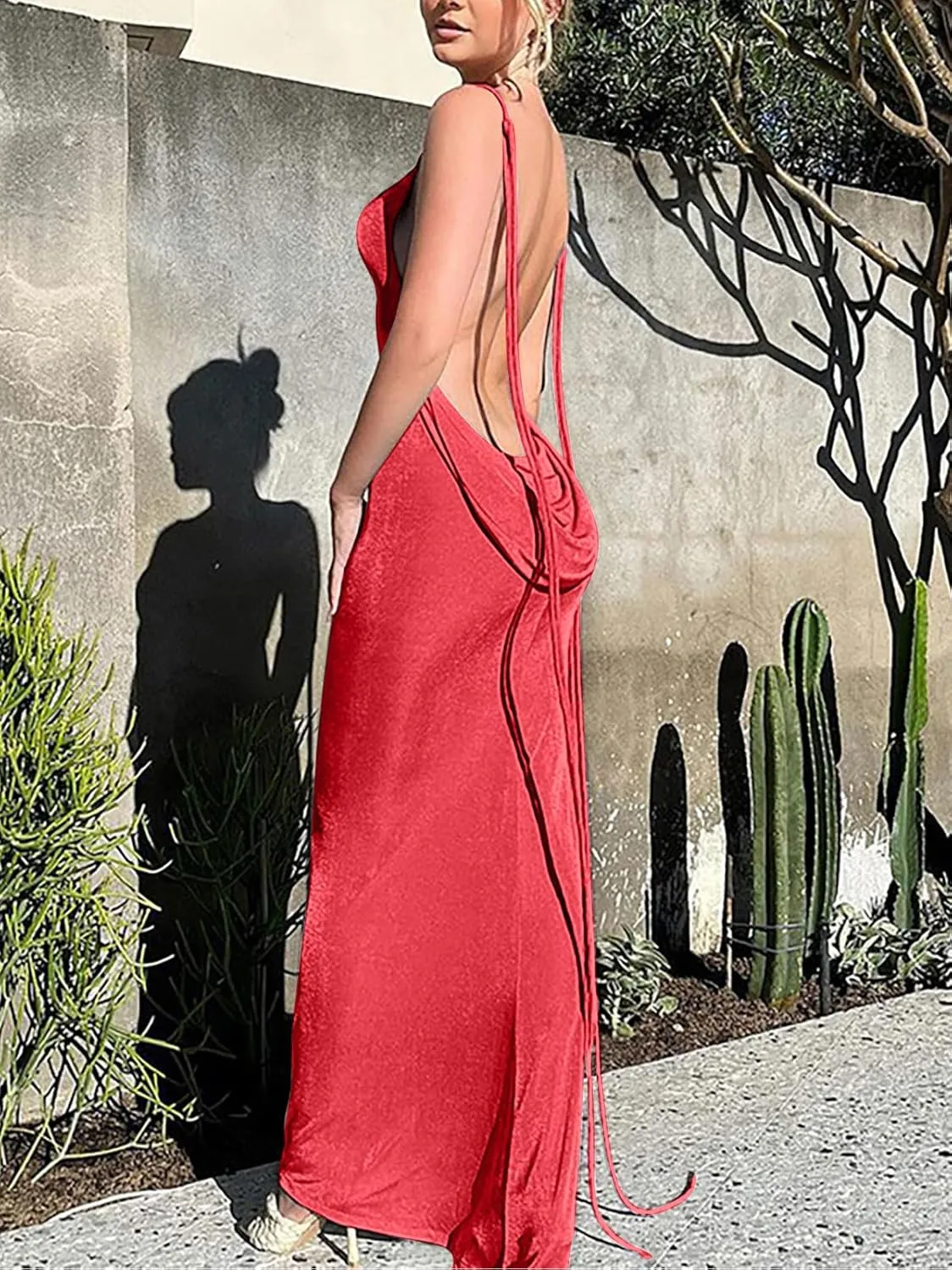 Vssjavun Womens Summer Spaghetti Strap Sexy Sleeveless Backless Bodycon Party Club Cocktail Dress