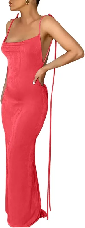 Vssjavun Womens Summer Spaghetti Strap Sexy Sleeveless Backless Bodycon Party Club Cocktail Dress