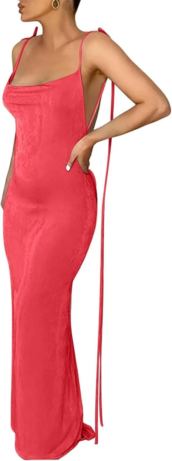 Vssjavun Womens Summer Spaghetti Strap Sexy Sleeveless Backless Bodycon Party Club Cocktail Dress