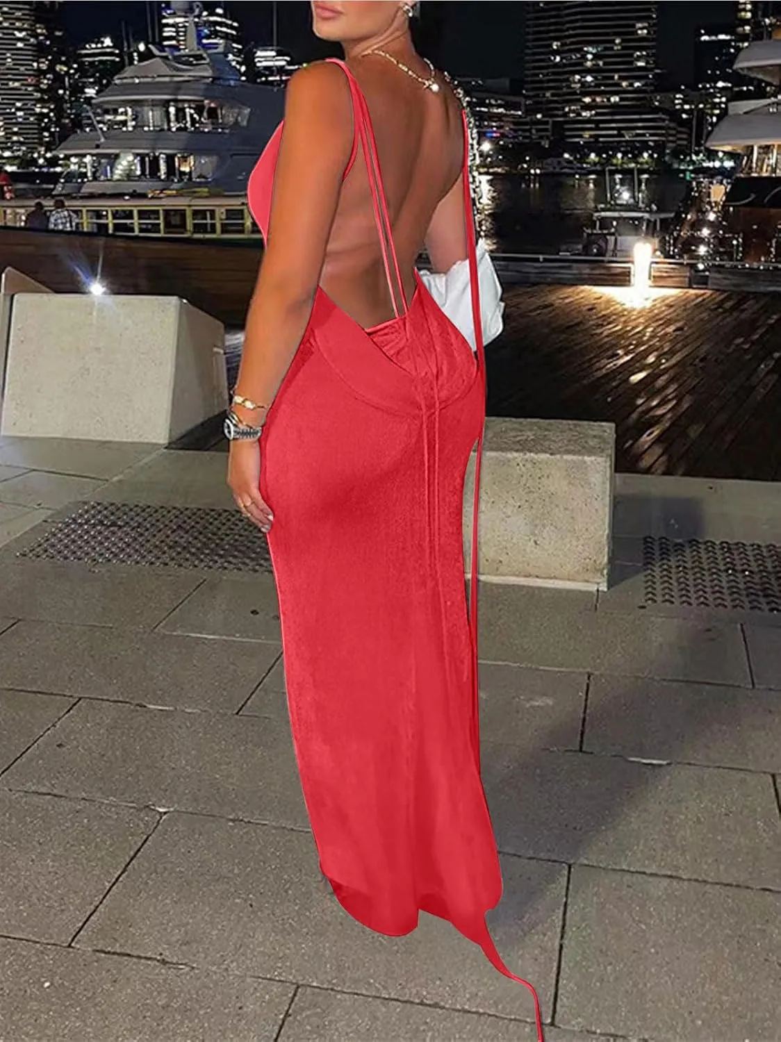 Vssjavun Womens Summer Spaghetti Strap Sexy Sleeveless Backless Bodycon Party Club Cocktail Dress