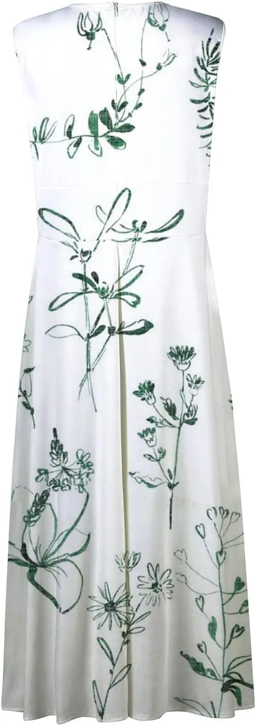 Waist Dress for Women Simple Floral Maxi Dress Flowy Casual V Neck Sleeveless Wedding Guest Holiday Long Dress