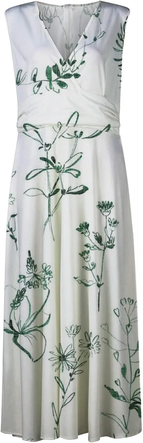 Waist Dress for Women Simple Floral Maxi Dress Flowy Casual V Neck Sleeveless Wedding Guest Holiday Long Dress