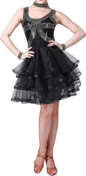Whitewed Sparkle Vintage Sequin Latin Dance Performance Costumes Dresses Wears