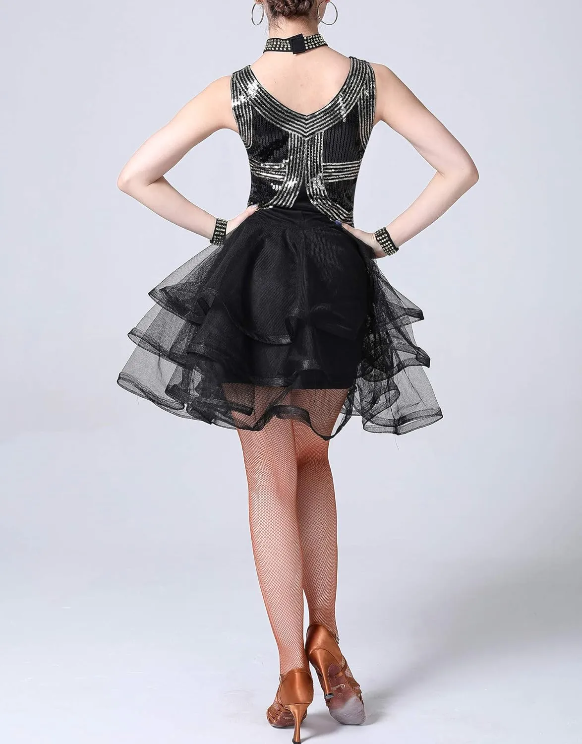 Whitewed Sparkle Vintage Sequin Latin Dance Performance Costumes Dresses Wears