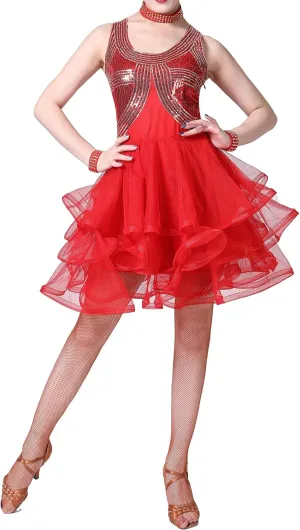 Whitewed Sparkle Vintage Sequin Latin Dance Performance Costumes Dresses Wears
