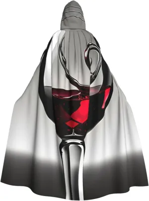 Wine Glass Print Hooded Cloak Halloween Costume Adult Size with Dramatic Cloak for Cosplays,Witch Capes