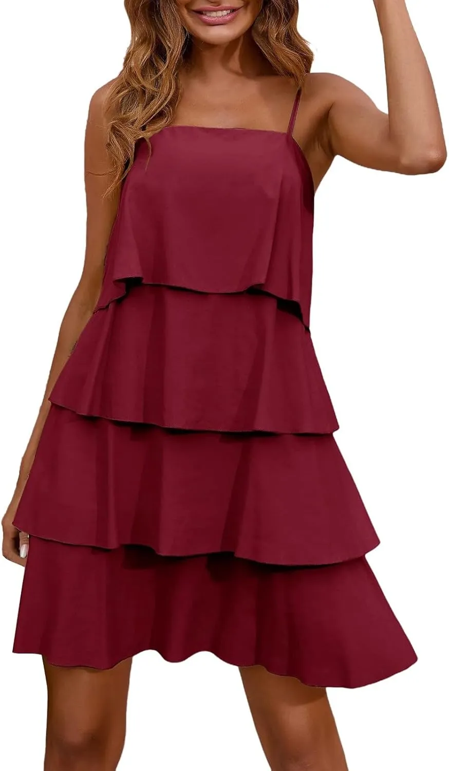 Women Boho Solid Dress Summer Ruffle Layered Flutter Halter Dress Fashion Sleeveless Beach Dress Sundresses