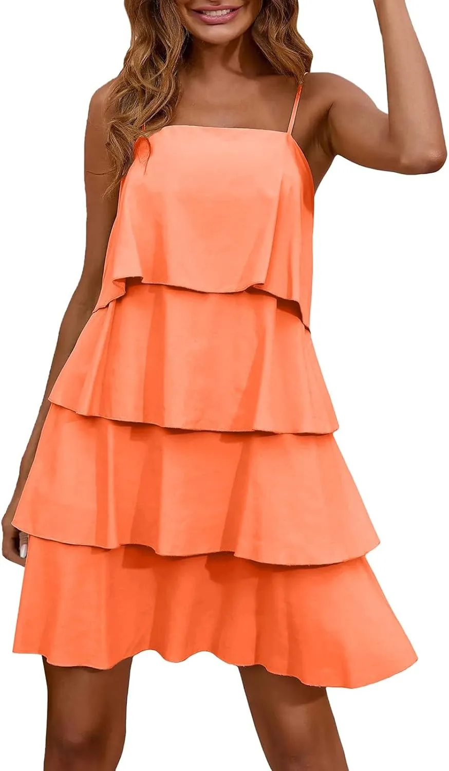 Women Boho Solid Dress Summer Ruffle Layered Flutter Halter Dress Fashion Sleeveless Beach Dress Sundresses