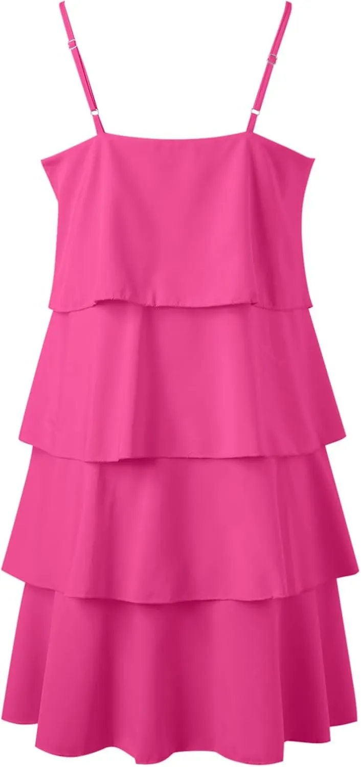 Women Boho Solid Dress Summer Ruffle Layered Flutter Halter Dress Fashion Sleeveless Beach Dress Sundresses