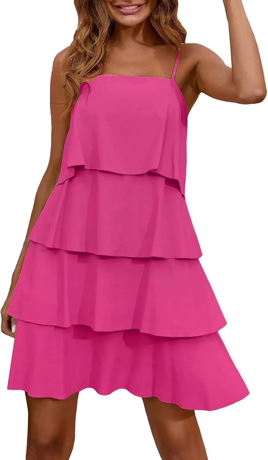 Women Boho Solid Dress Summer Ruffle Layered Flutter Halter Dress Fashion Sleeveless Beach Dress Sundresses