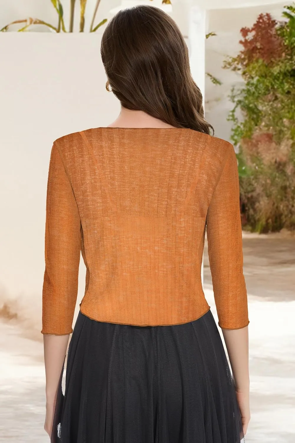 Women Crop Cardigan Sheer Mesh Bolero Shrug for Dress Tie Front 3/4 Sleeve Tops