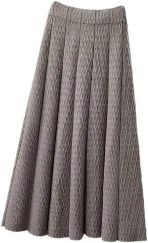 Women High Waist Knitted Midi Skirt Autumn Winter Simple Solid Pleated Skirts Elegant A-Line Midi Skirt