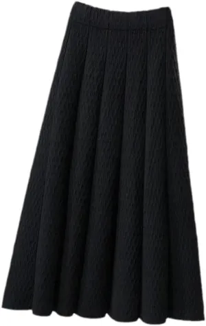 Women High Waist Knitted Midi Skirt Autumn Winter Simple Solid Pleated Skirts Elegant A-Line Midi Skirt