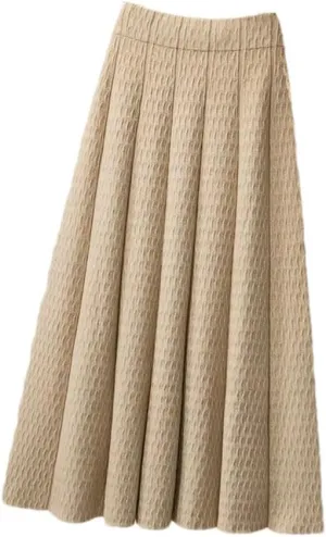 Women High Waist Knitted Midi Skirt Autumn Winter Simple Solid Pleated Skirts Elegant A-Line Midi Skirt