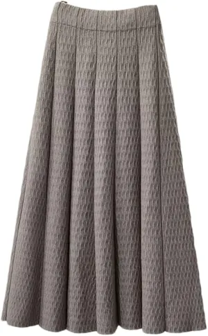 Women High Waist Knitted Midi Skirt Simple Solid Pleated Med-Long A-Line Skirts