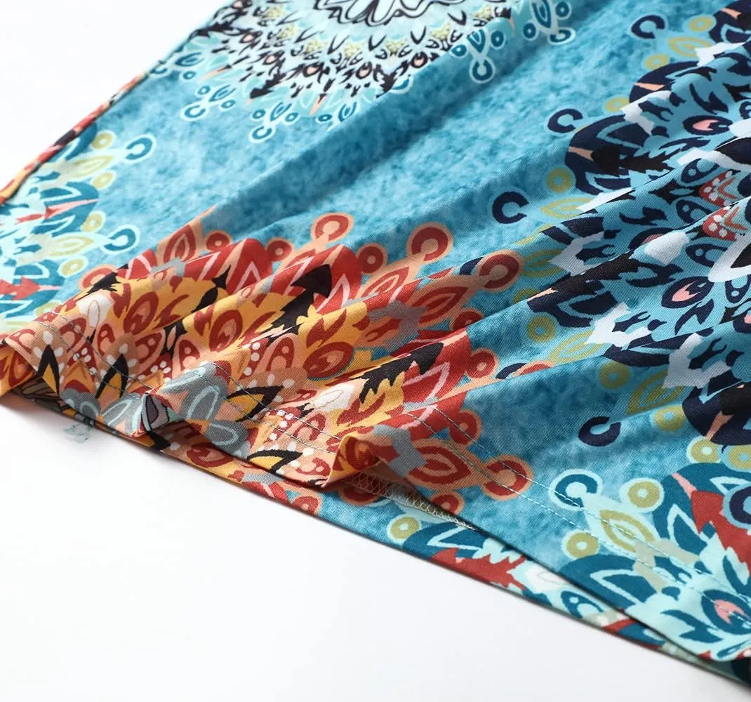 Women Racerback Floral Loose Swing Casual Tunic Beach Long Sleeveless Maxi Dresses with Pockets