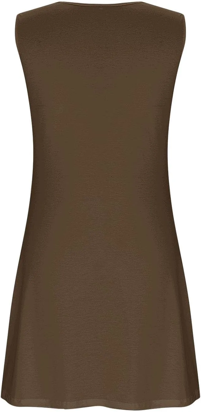 Women Summer Dresses Scoop Neck O-Ring Shoulder Sleeveless Button Tank Sundress 2025 Casual Beach A-Line Mini Dress