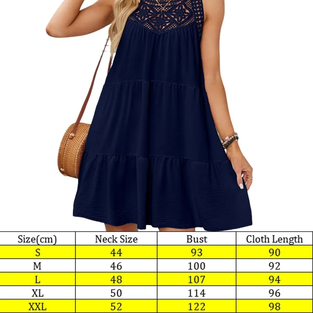 Women Summer Dresses Sleeveless Casual Hollow Out Halter A-Line Swing Sundress Beach Mini Dress