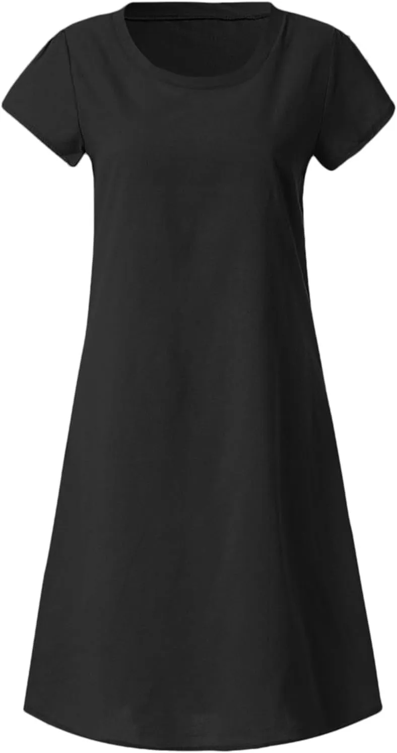 Women Summer Linen Dresses Cotton Boho Shirt Dresses Midi Length Casual Plus Size Dress Trendy Ladies Beach