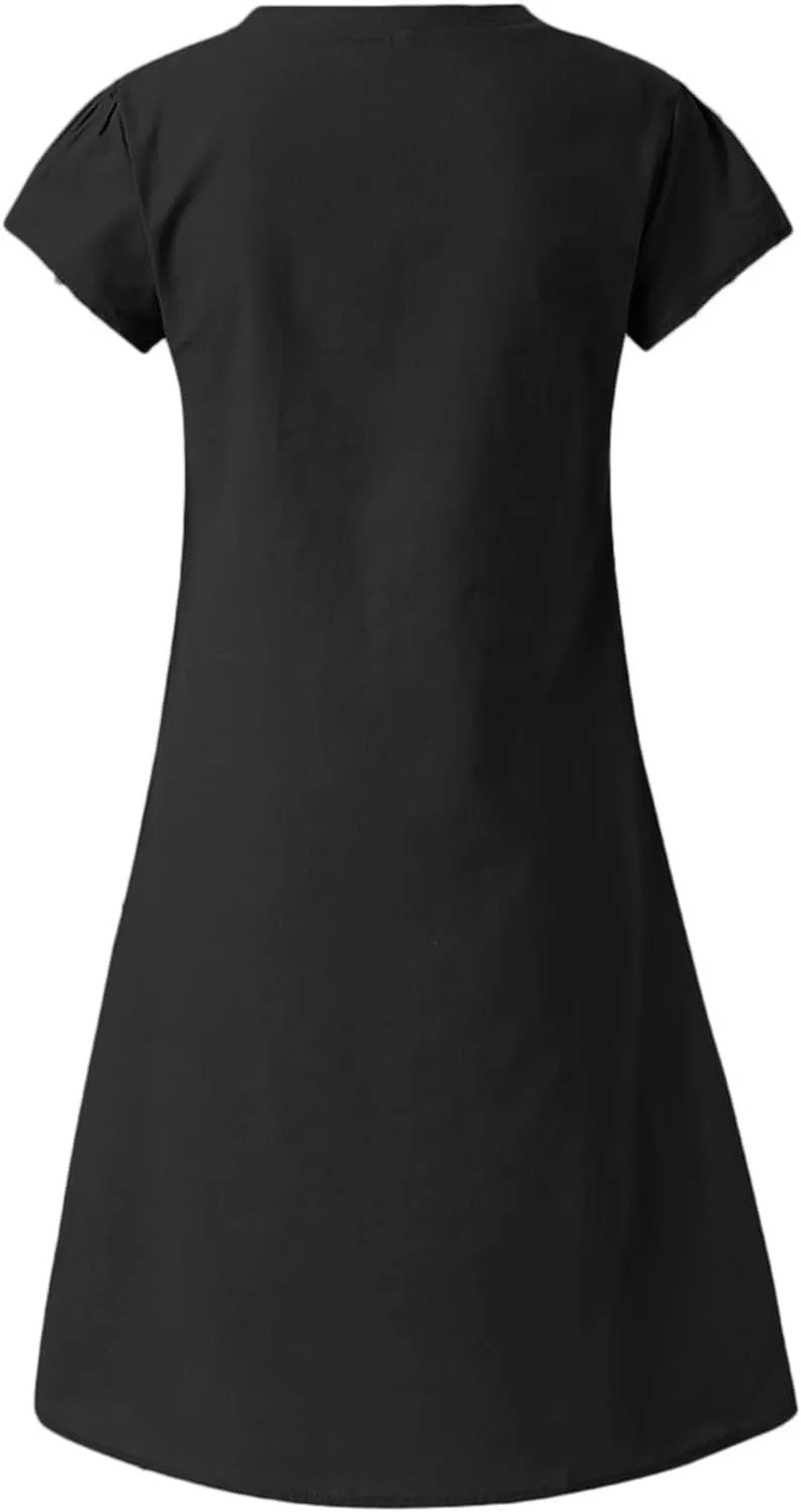 Women Summer Linen Dresses Cotton Boho Shirt Dresses Midi Length Casual Plus Size Dress Trendy Ladies Beach