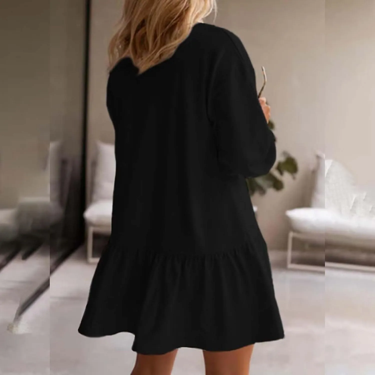 Women Sweatshirt Dress Long Sleeve Crewneck Pullover Fall Babydoll Dressy Tops Flowy Ruffled Sweatshirt Mini Dresses