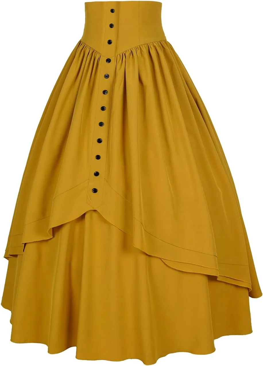 Women Victorian Skirt Medieval Renaissance Peasant Skirt Floor High Waisted Fluttering Long Skirt