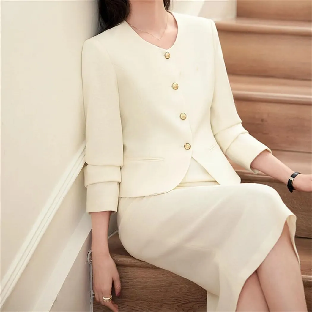 Women's 2 Piece Suit Skirt Set Long Sleeve Single Breasted Slim Fit Jacket and Pencil Skirts