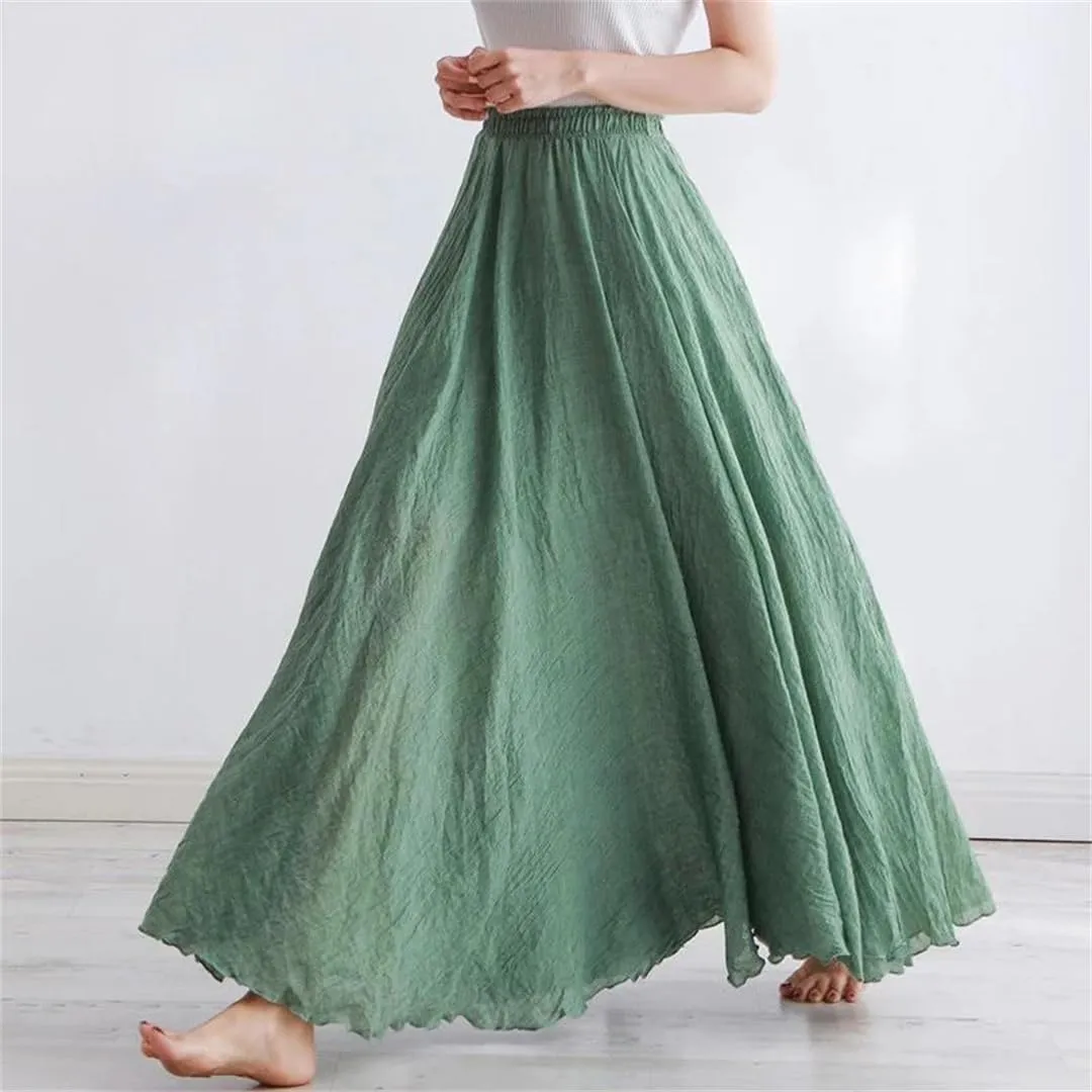 Womens Casual Elastic High Waist Pleated A-Line Beach Skirts Solid Midi Casual Skirt