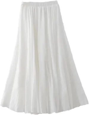 Womens Casual Elastic High Waist Pleated A-Line Beach Skirts Solid Midi Casual Skirt