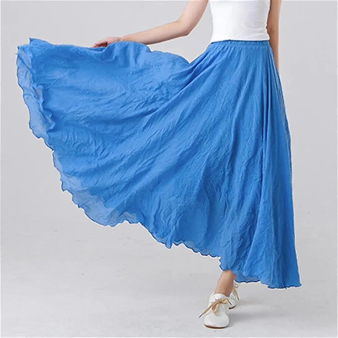 Womens Casual Elastic High Waist Pleated A-Line Beach Skirts Solid Midi Casual Skirt