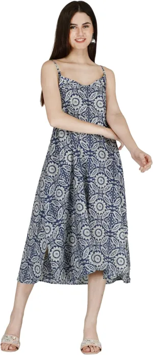 Women's Casual Loose Floral Summer Beach Midi Dresses Spaghetti Strap
