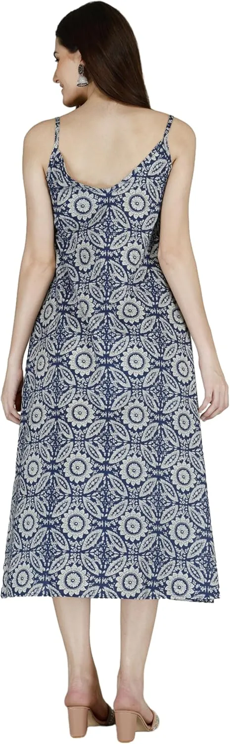 Women's Casual Loose Floral Summer Beach Midi Dresses Spaghetti Strap